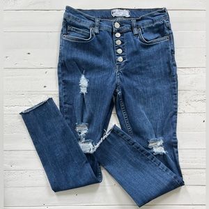 FREE PEOPLE Button Fly Skinny Jeans Size 28 Length 26”